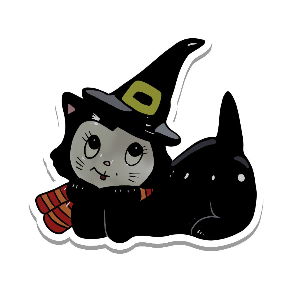Vintage Cat Witch Sticker