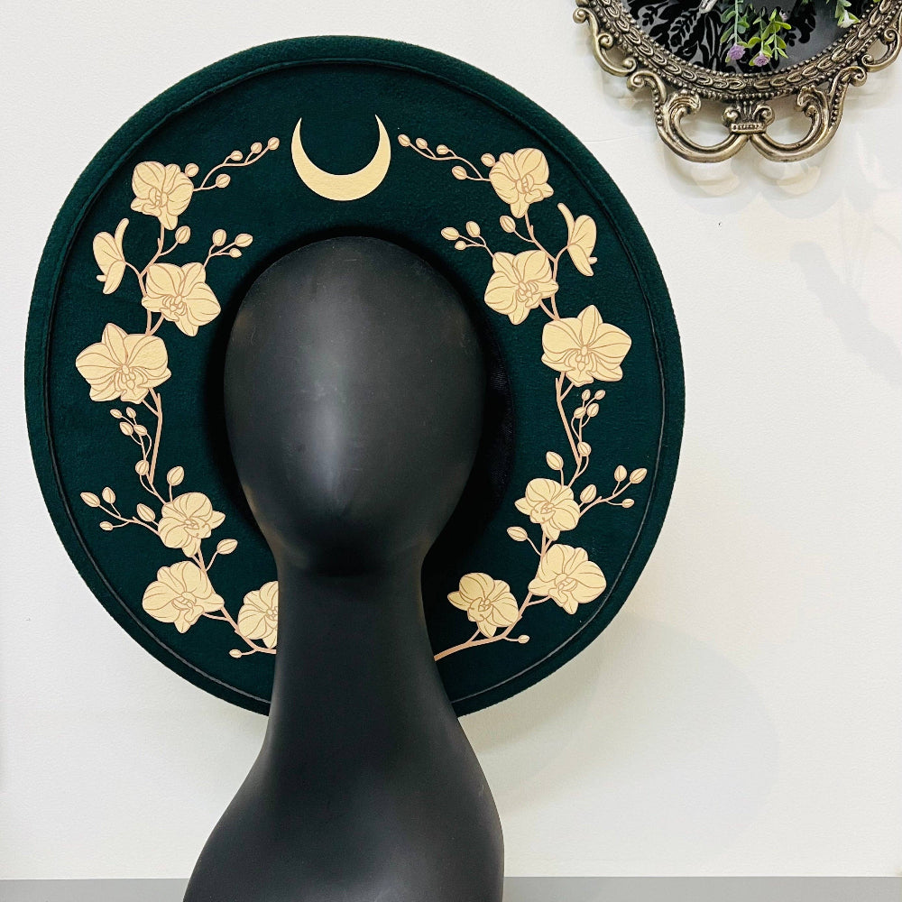 Wide Brim Hat Gold Orchids