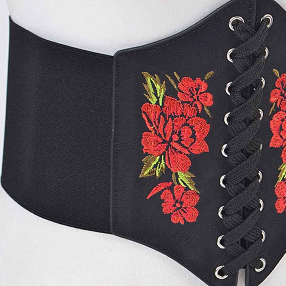 Wide Lace Belt With Red Roses