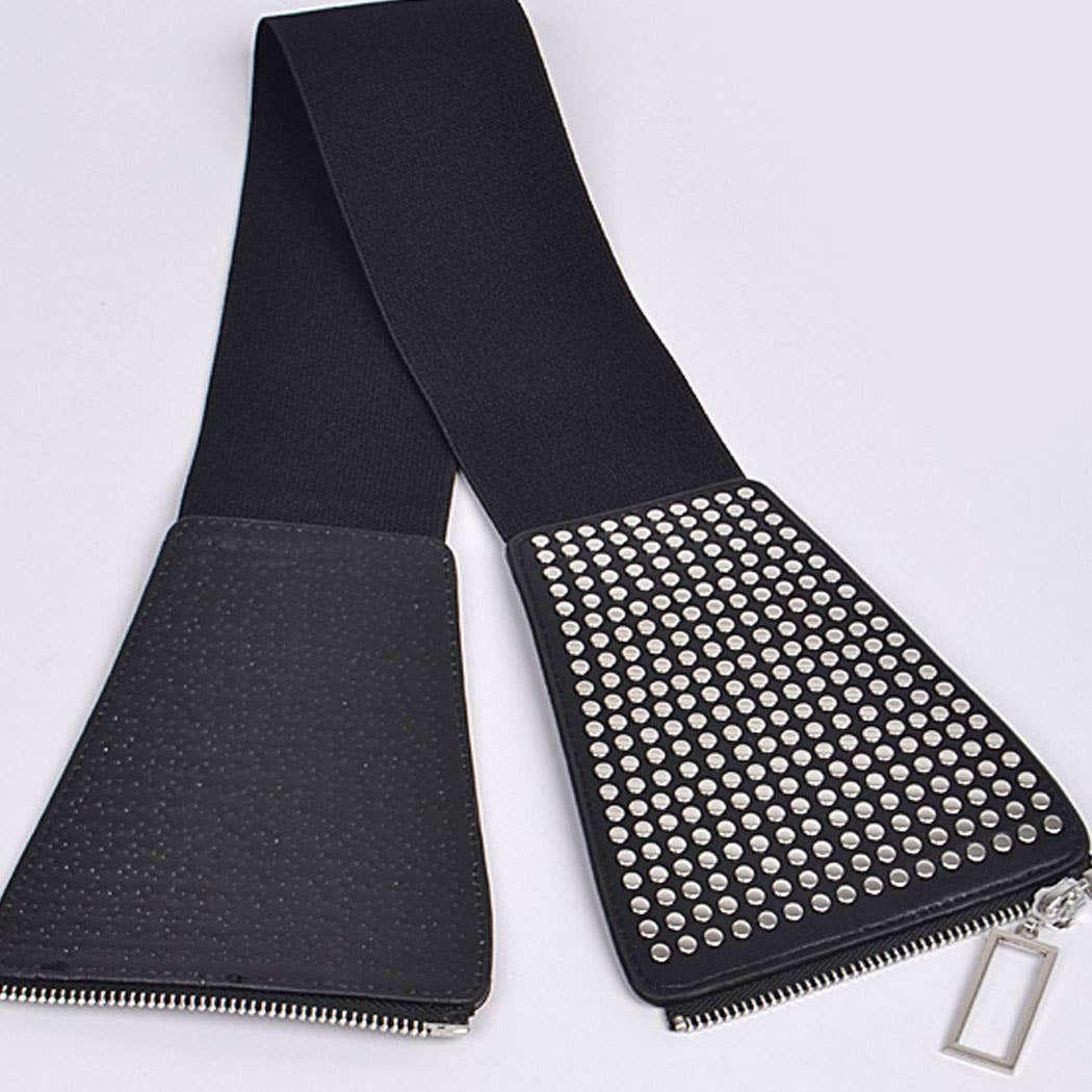 Studded Elastic Zipper Belt
