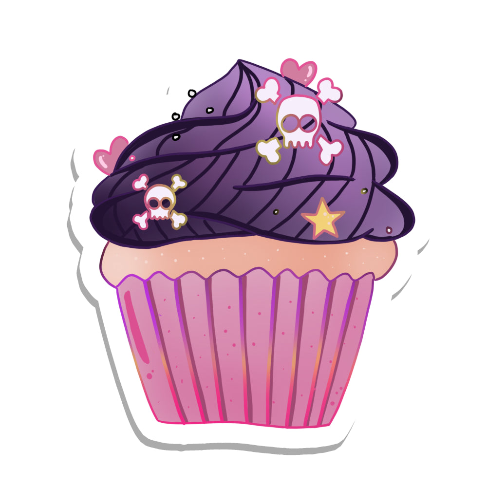 Pastel Goth Cupcake with Skulls Vinyl Holographic Sticker