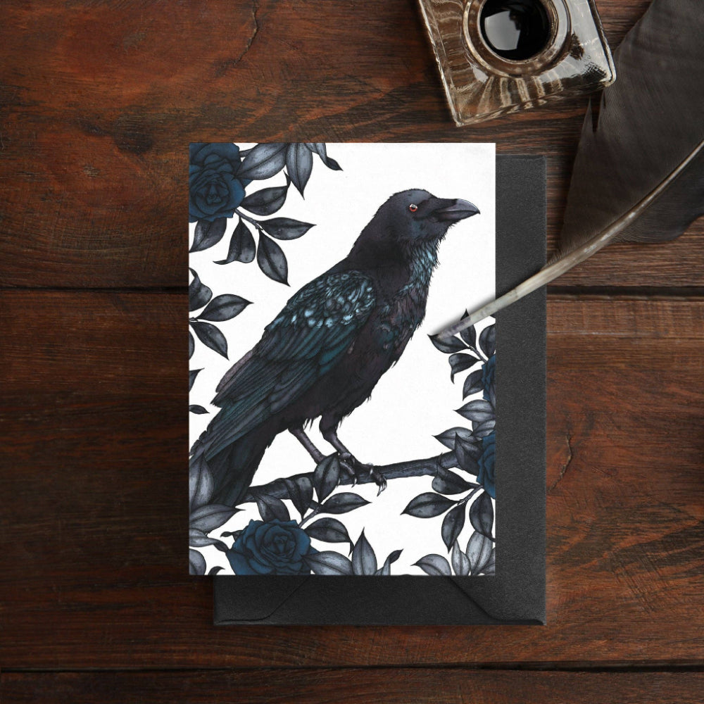 Raven and Roses - Greeting Card (Recycled) Stationery Print is Dead   