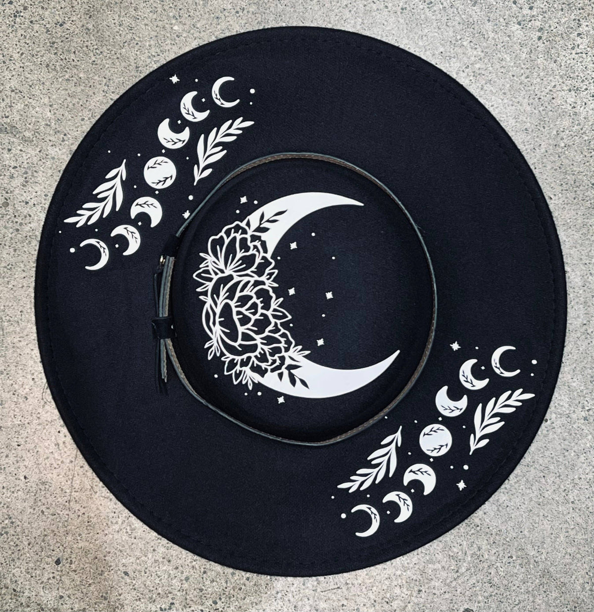 Vegan Felt Wide Brim Hat Floral moon"