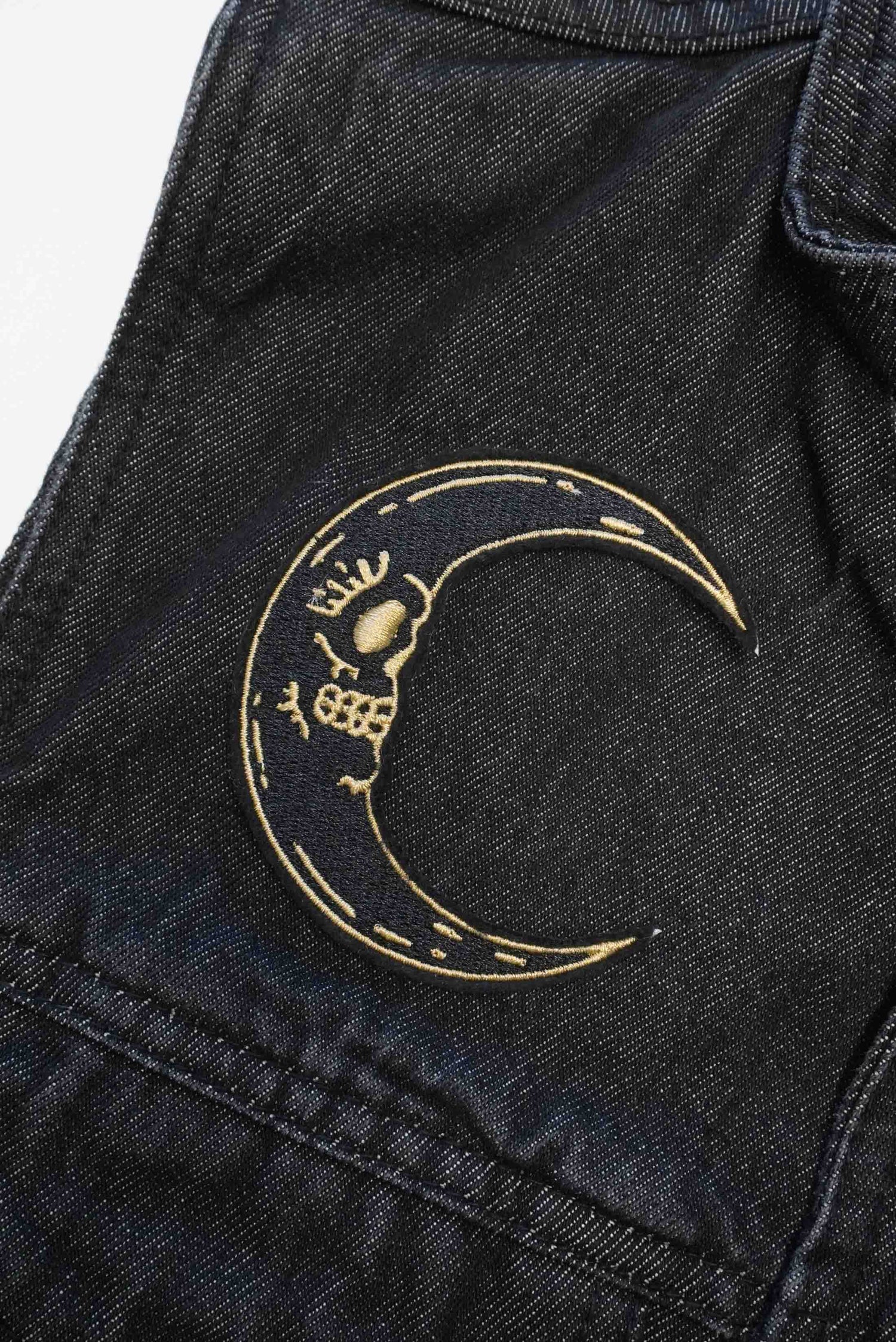 Black Crescent Moon Skull Iron on Patch