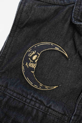 Black Crescent Moon Skull Iron on Patch