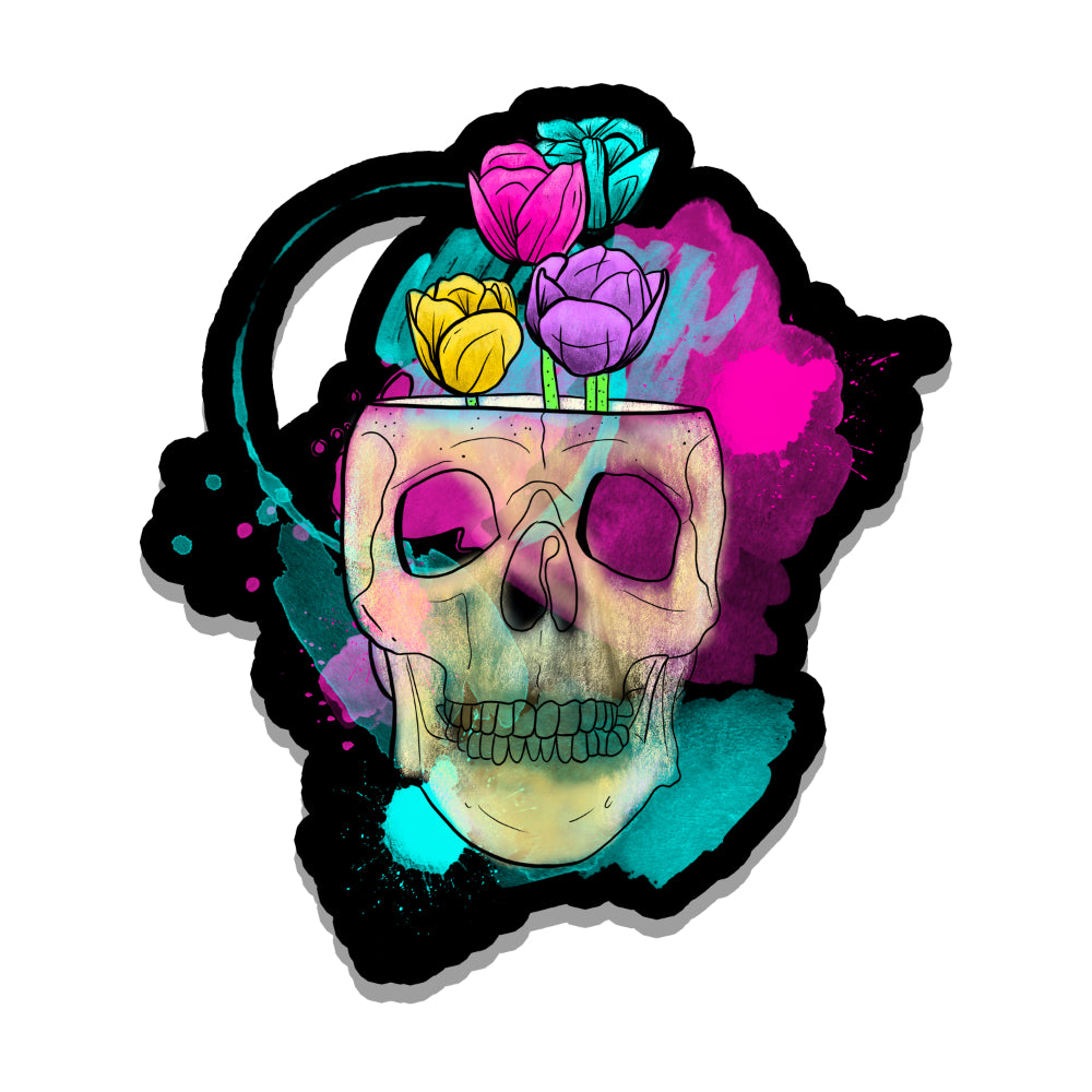 Trippy Skull with Tulips Vinyl Sticker Sticker Rebel and Siren   