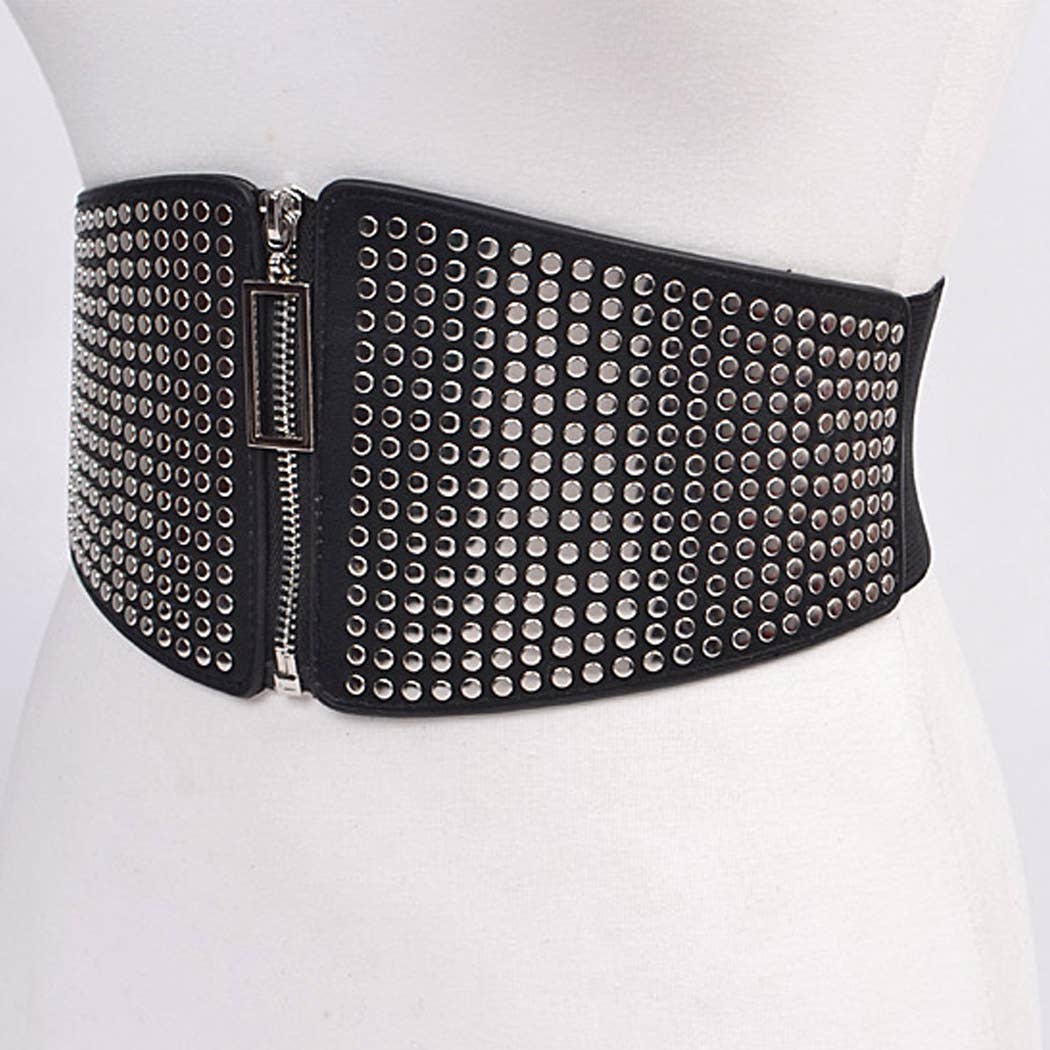 Studded Elastic Zipper Belt