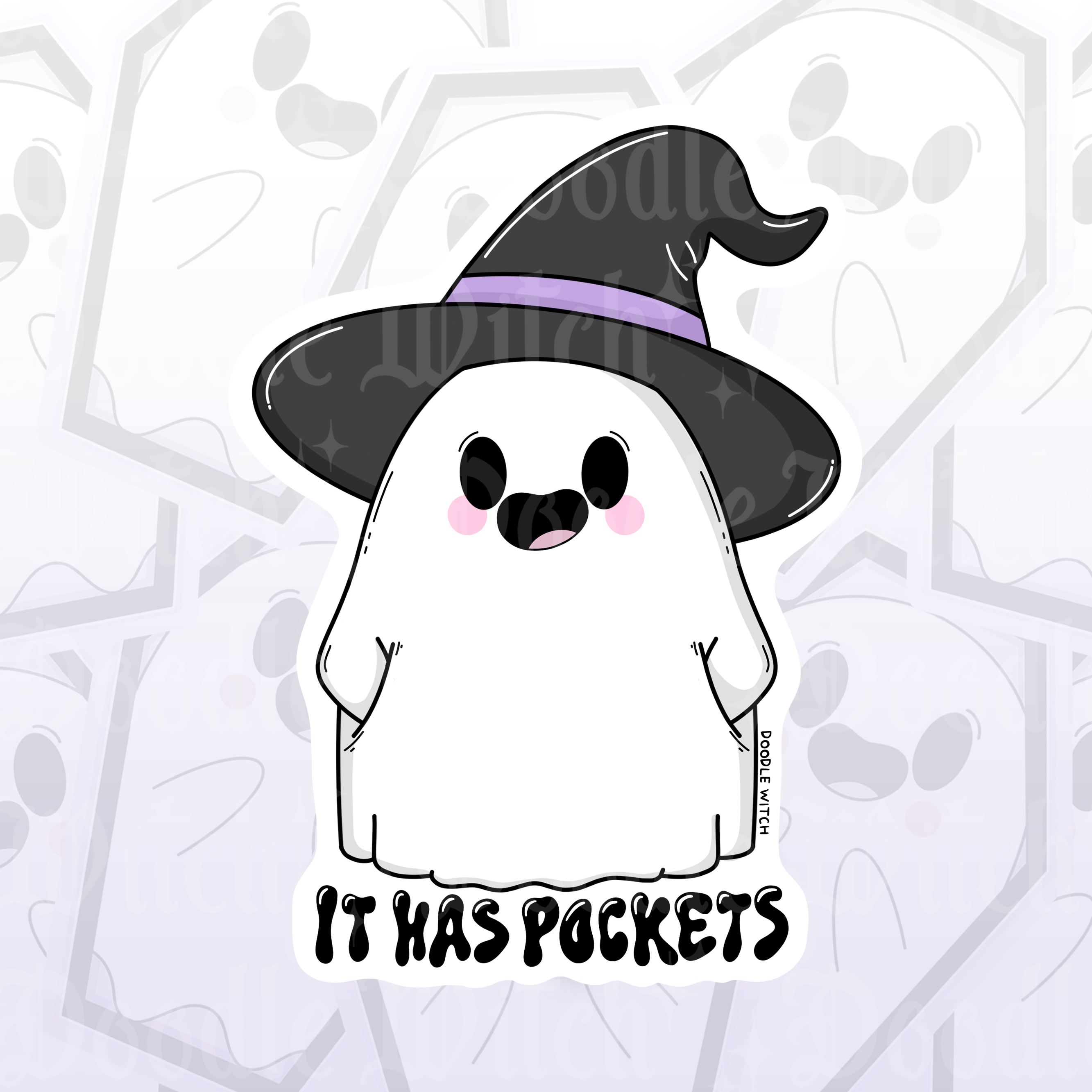 It has pockets Ghost with Witch Hat Goth Alt sticker