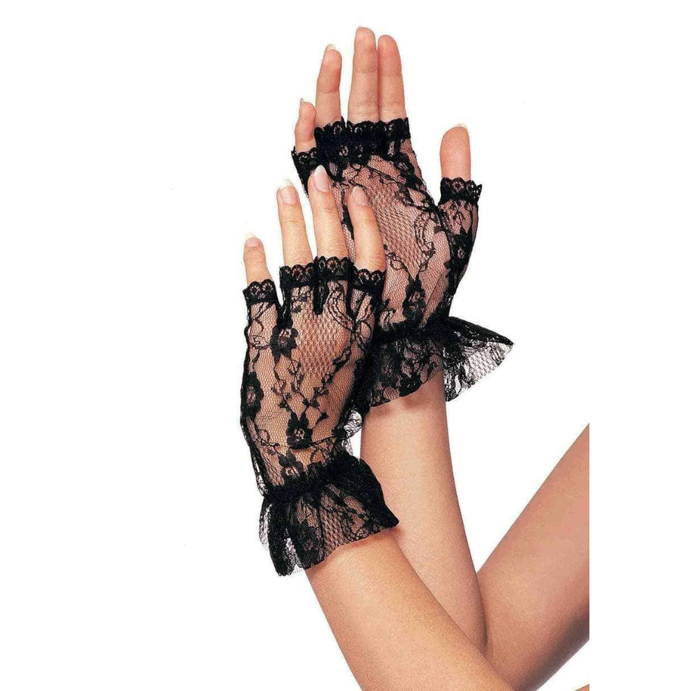 Black Lace Fingerless Ruffle Gloves Clothing Leg Avenue   