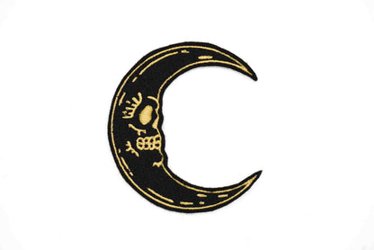 Black Crescent Moon Skull Iron on Patch