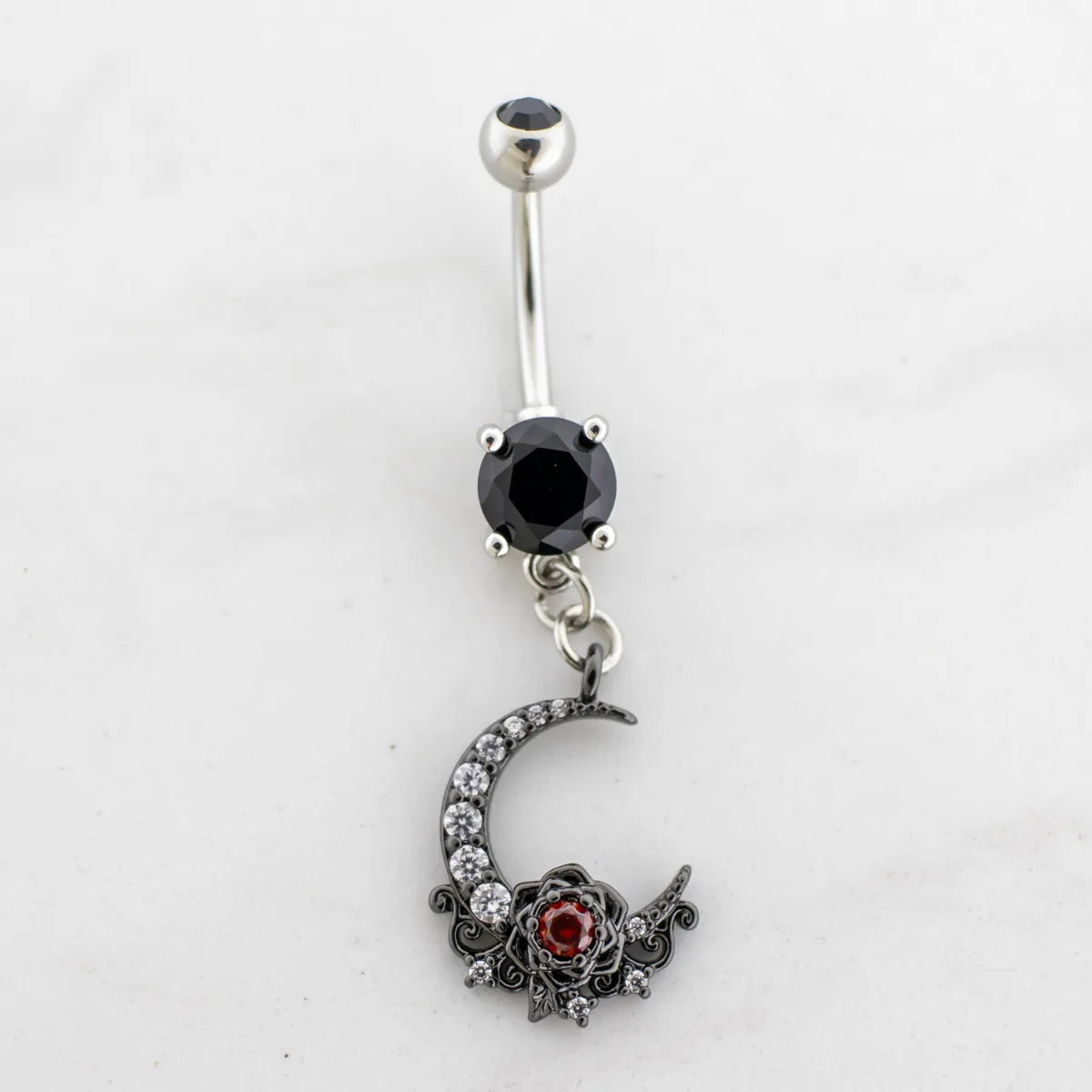 Navel Ring Black Moon Black Rose
