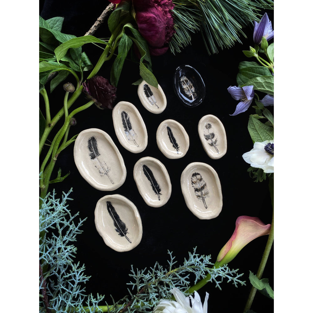Sgraffito Feather Ceramic Ritual Dish