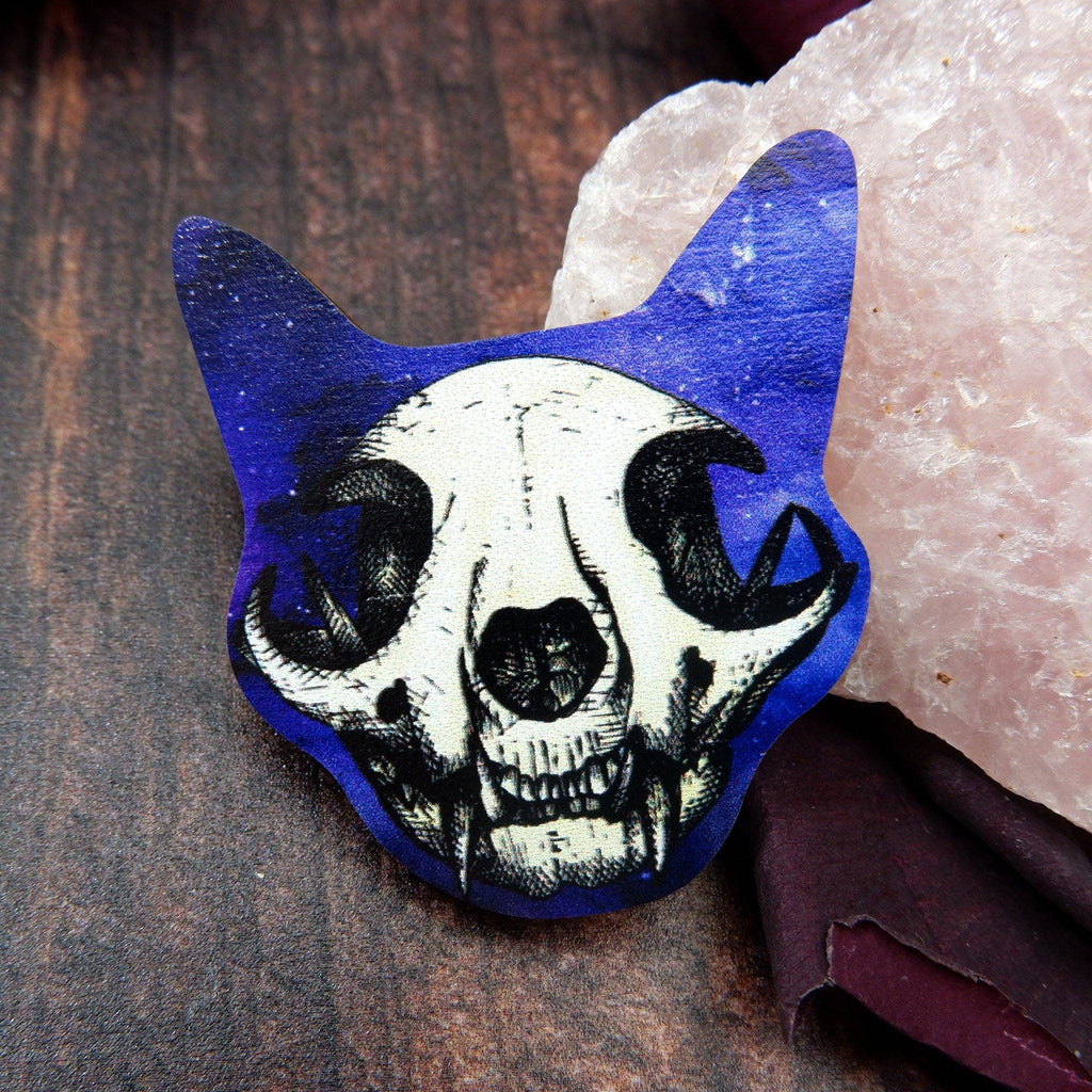 Galaxy Cat Skull - Wooden Pin Badge Bric-A-Brac Print is Dead   