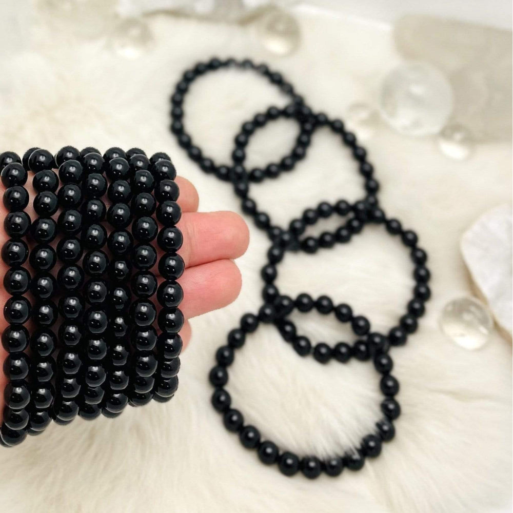 Black Agate Round Bead Bracelet Jewelry Rock Paradise   
