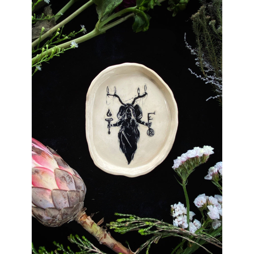 Black Sgraffito Hekate Ceramic Offering Plate Witchcraft Keven Craft Rituals LLC   