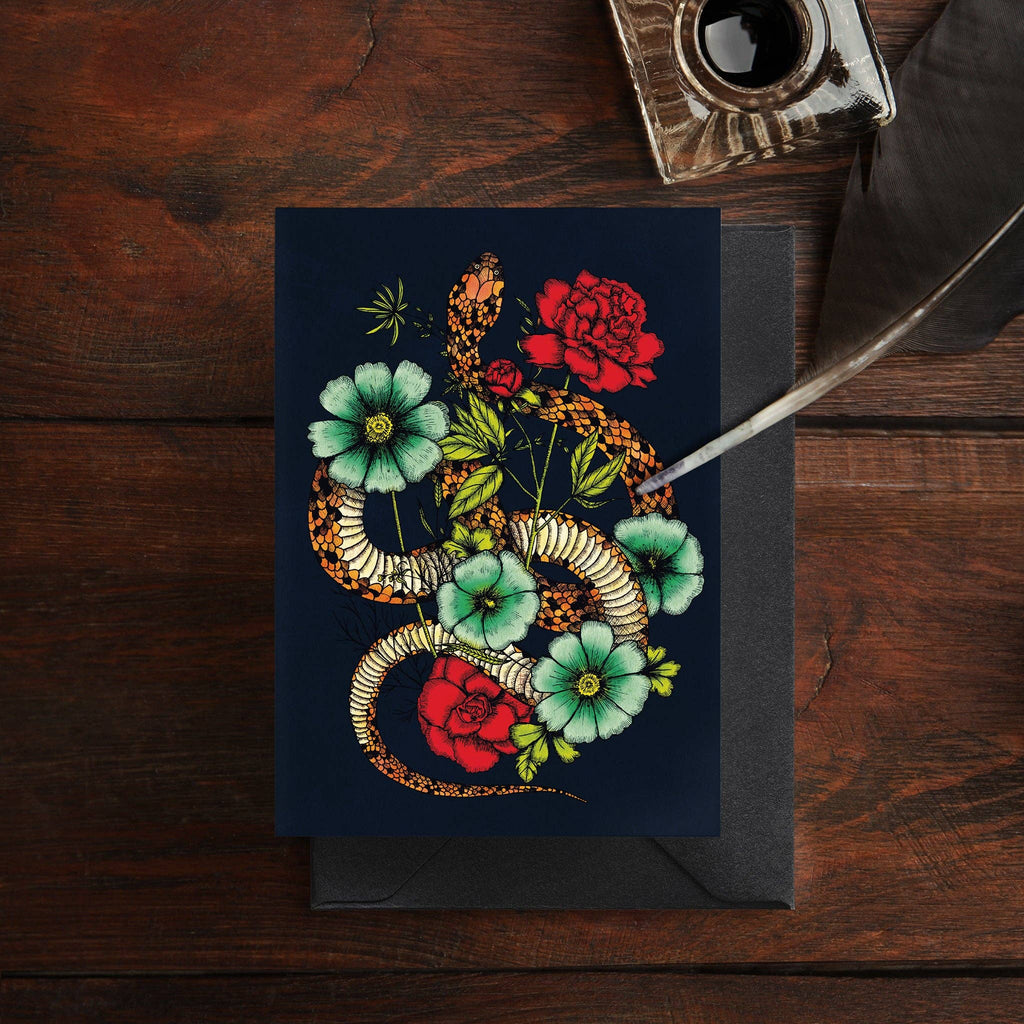 Floral Snake - Greeting Card (Glossy) Stationery Print is Dead   