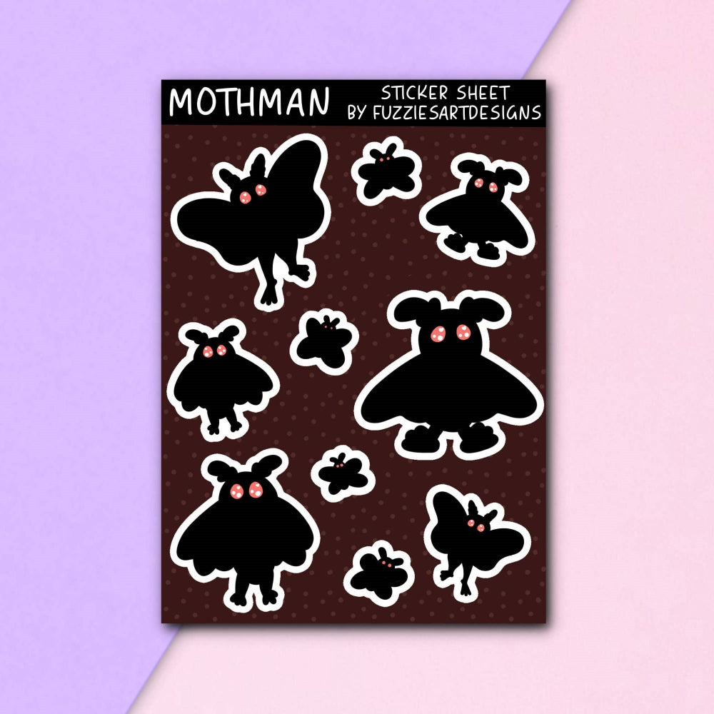Mothman Sticker Sheet Sticker FuzziesArtDesigns   