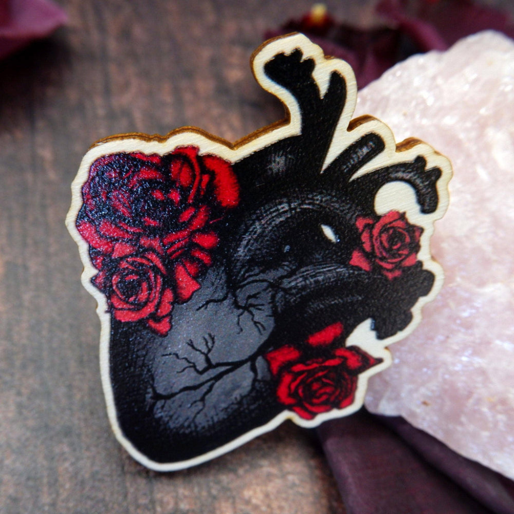 Black Heart - Wooden Pin Badge Bric-A-Brac Print is Dead   