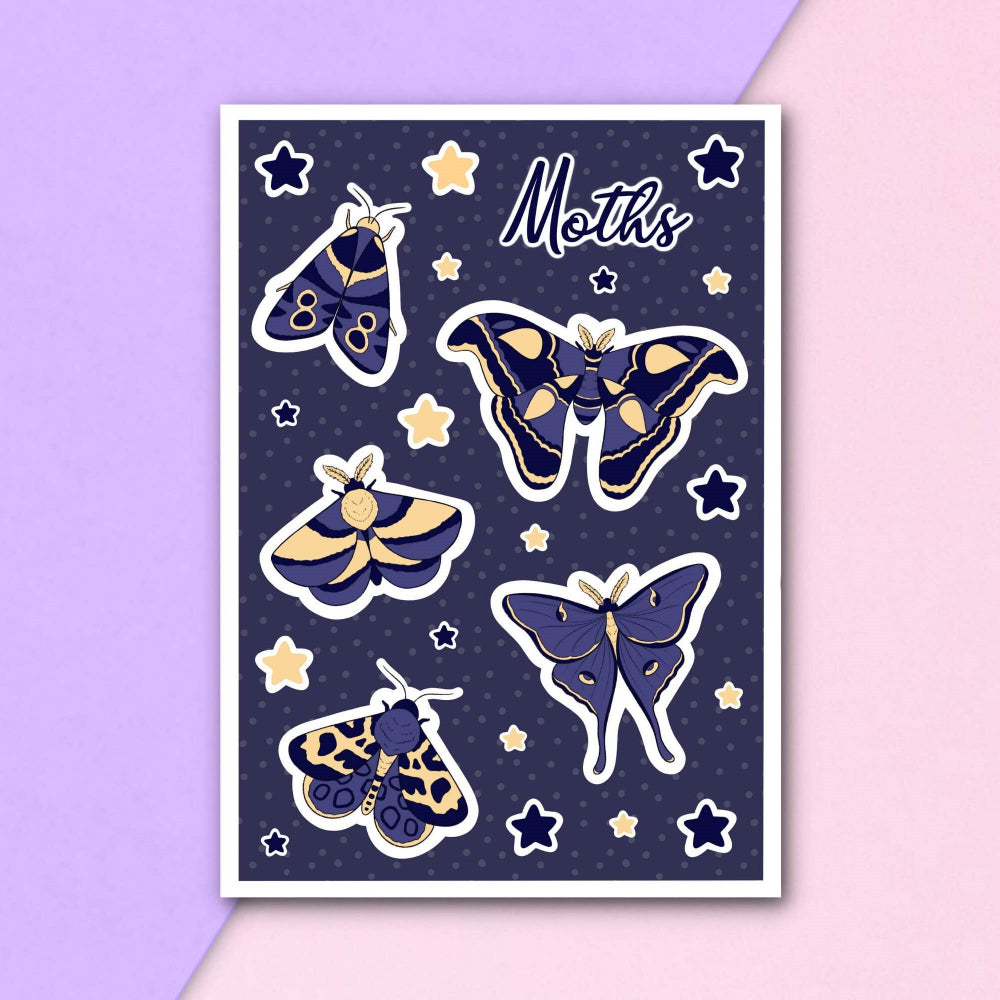 Moth Sticker Sheet Sticker FuzziesArtDesigns   