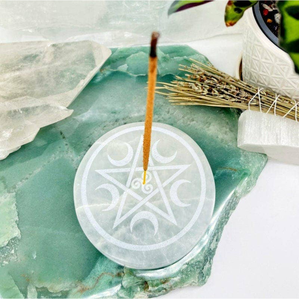 Selenite Charging Plate and Incense Burner Pentacle Witchcraft Rock Paradise   