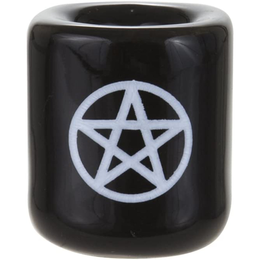 Ceramic Candle Holder Witchcraft Medusa Gothic Black with White Pentagram  