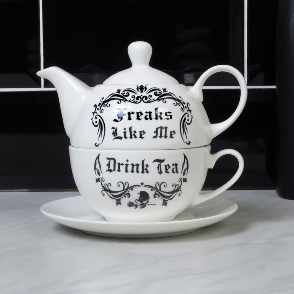 Freaks Like Me Drink Tea Teapot and Cup