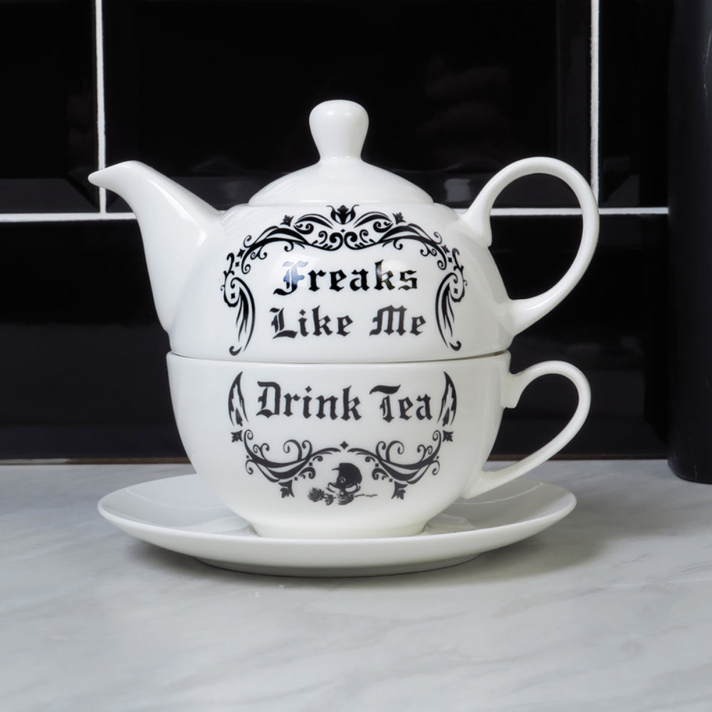 Freaks Like Me Drink Tea Teapot and Cup Home Decor Alchemy England   