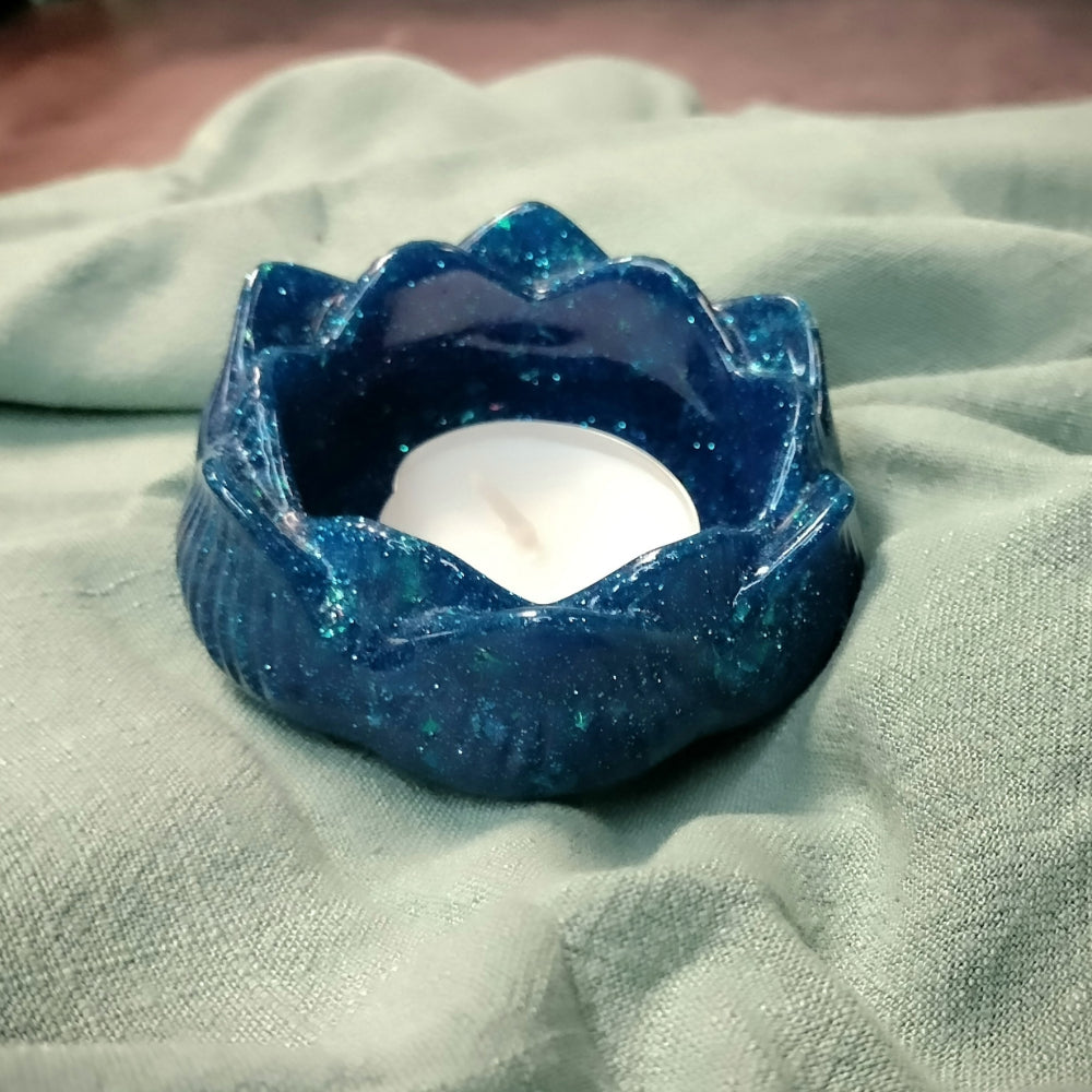Lotus Candle Holder Home Decor Foxglove Crafts Blue Glitter  