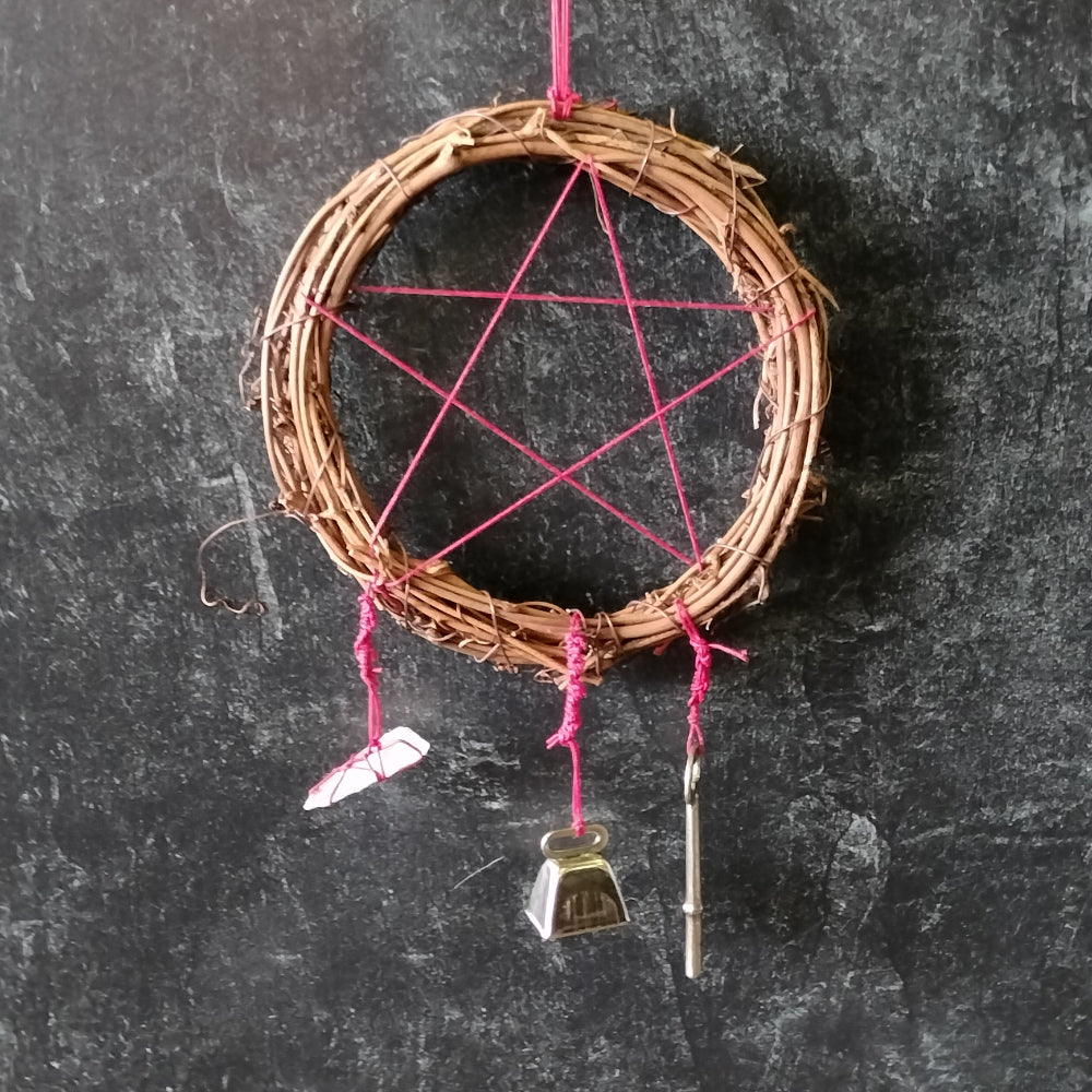 Witch Bell Wreath Small Witchcraft Noco Tarot Red Twine Gold Bell  