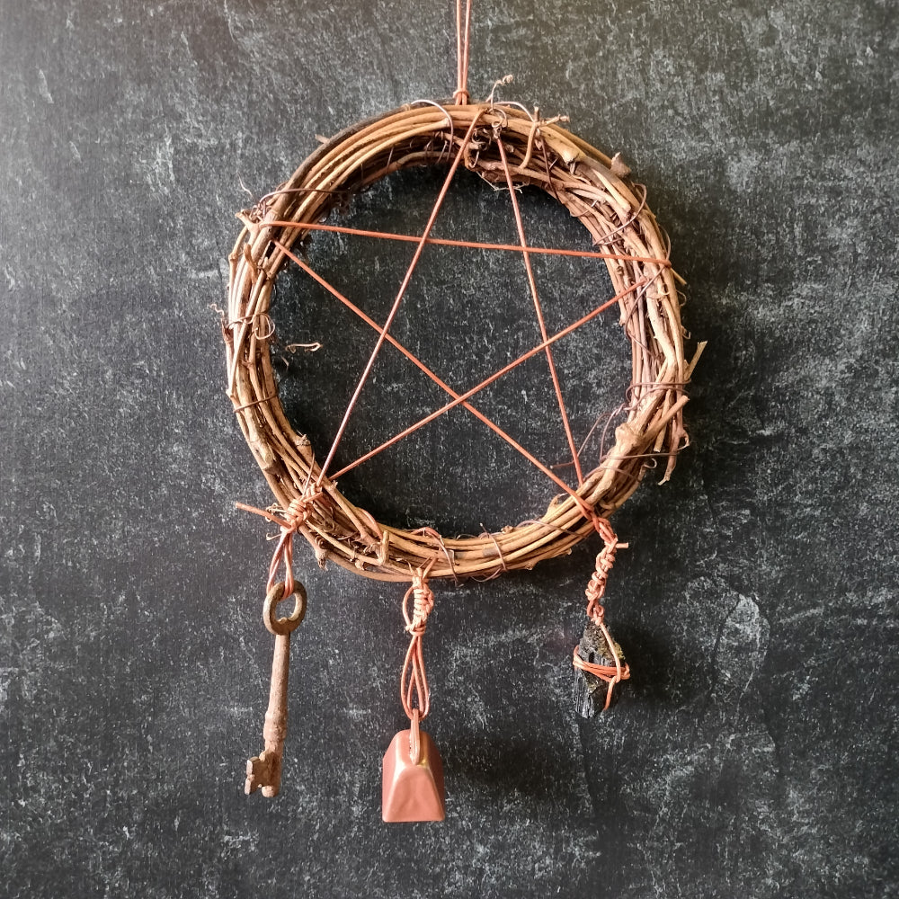 Witch Bell Wreath Small Witchcraft Noco Tarot Brown Twine Copper Bell  