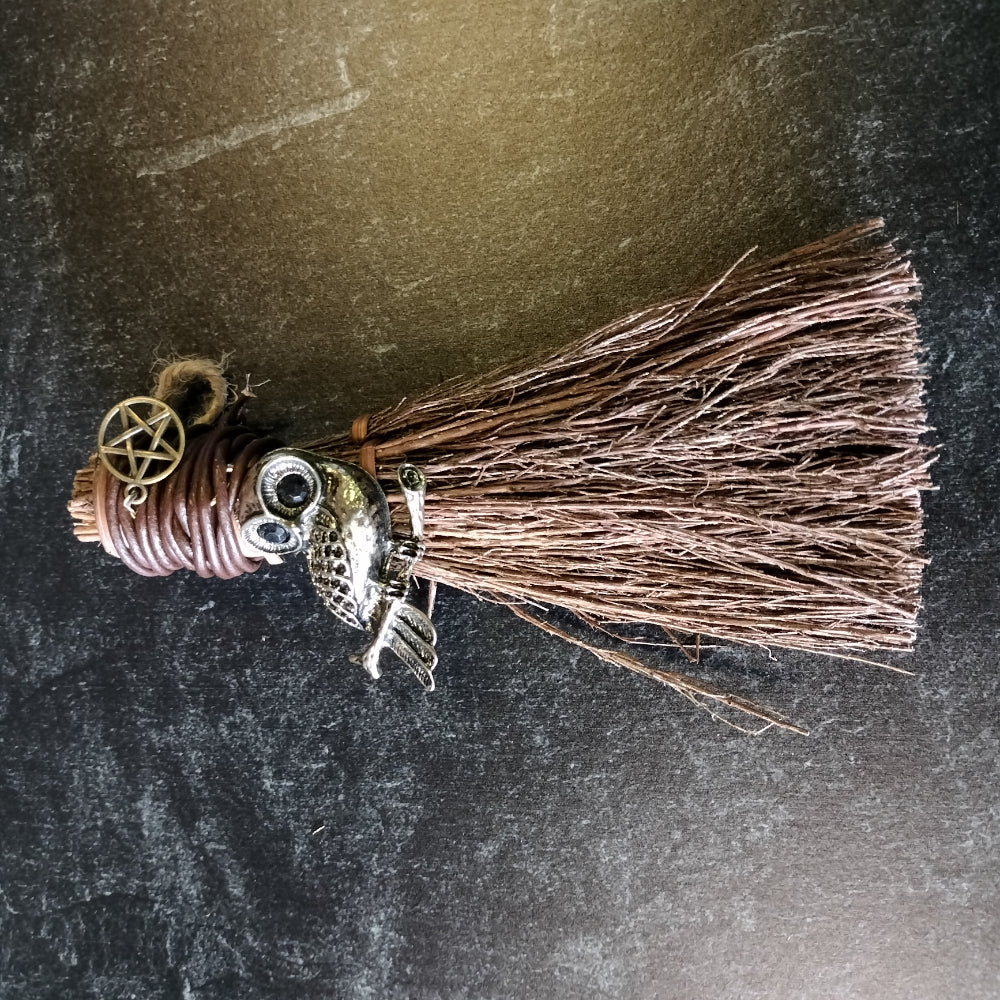 Handmade Altar Broom Witchcraft Noco Tarot Perched Owl  