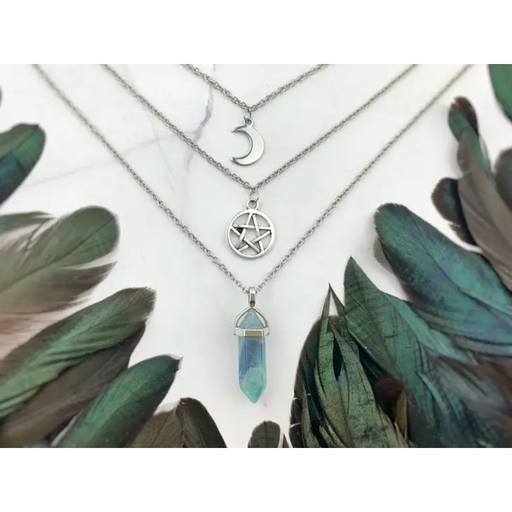 Layered Gemstone Pentacle Necklace Jewelry SpotLight Jewelry Fluorite  