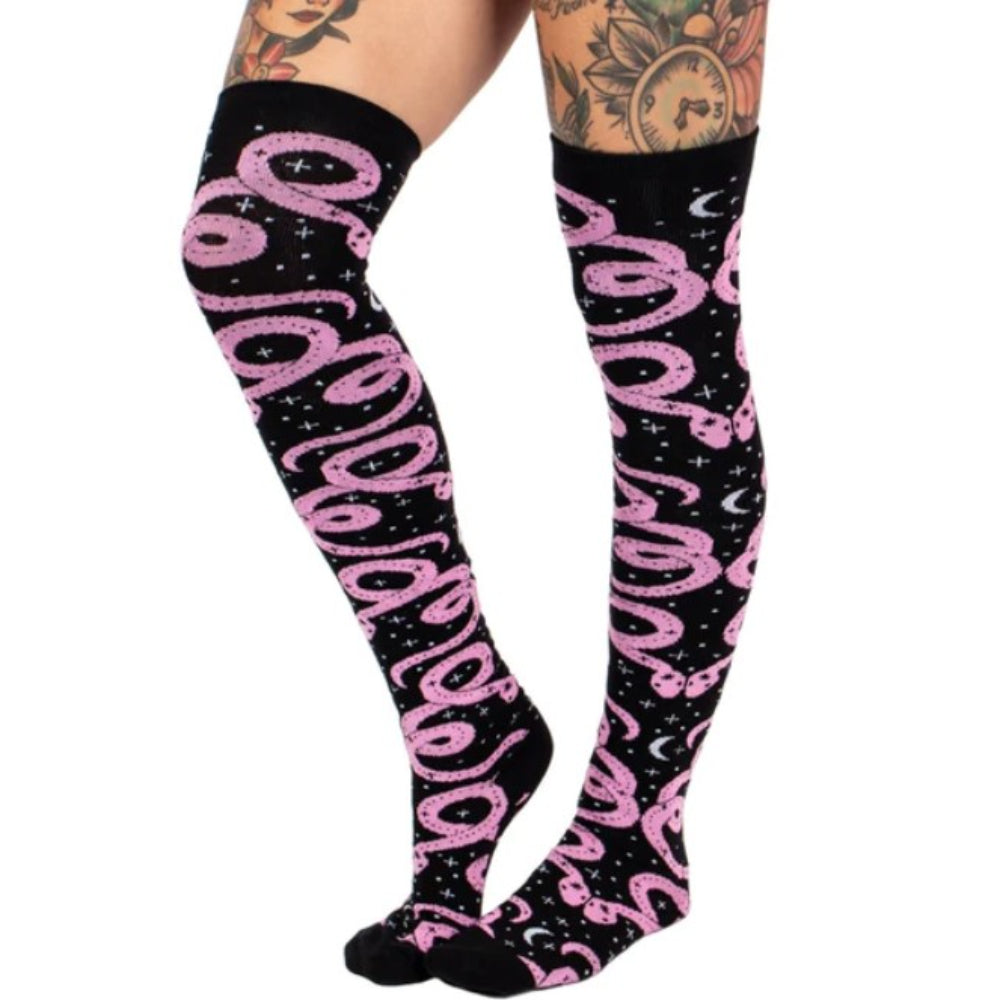 Mystical Pink Snake Thigh High Socks Clothing Too Fast   