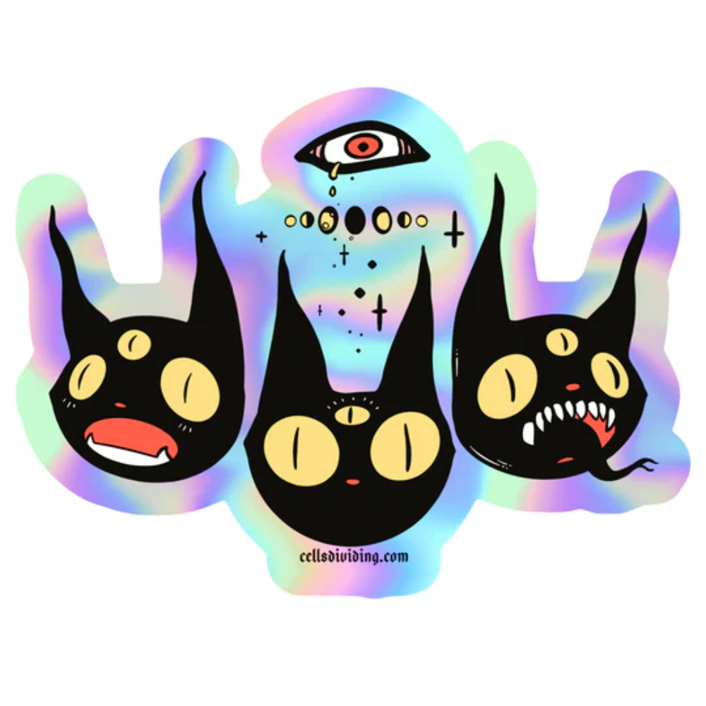 Three Black Cats Holographic Sticker Sticker Cells Dividing   