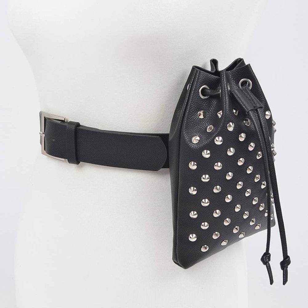 Black Belt With Studded Pouch Purses and Wallets 3AM   