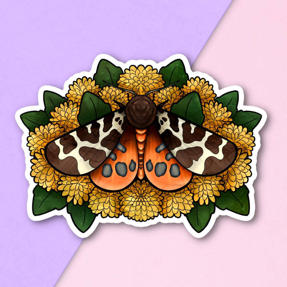 Moth and Dandelions Sticker Sticker FuzziesArtDesigns   
