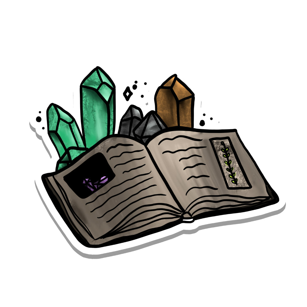 Witchy Spell Book with Crystals Vinyl Sticker