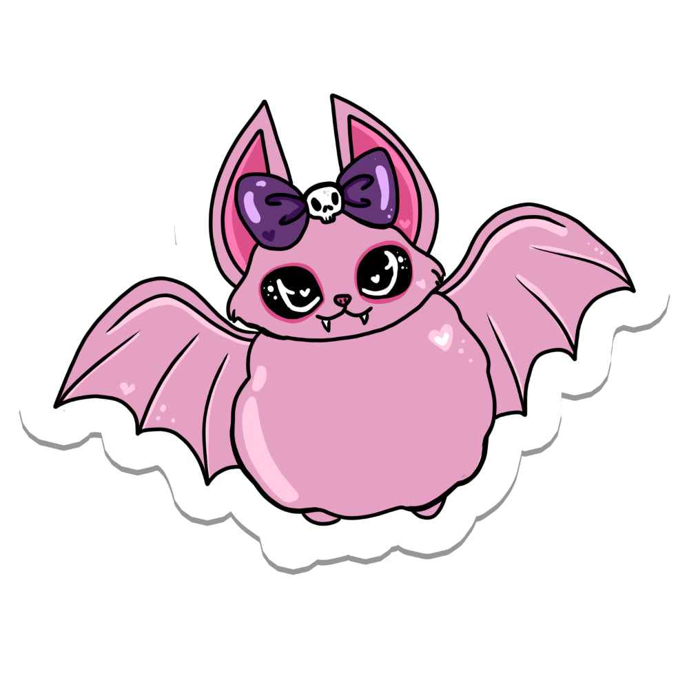 Cute Pastel Goth Pink Bat with Bow Vinyl Sticker Sticker Rebel and Siren   